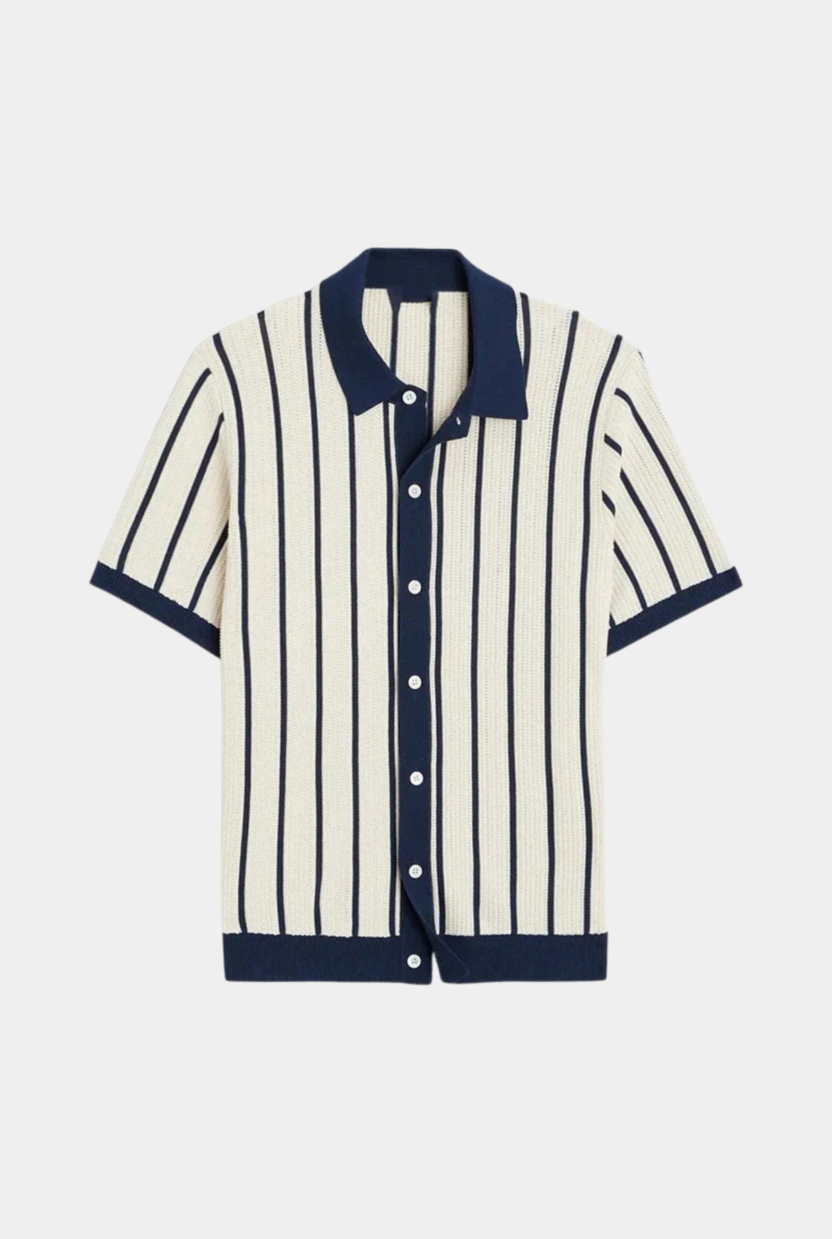 Knit Retro Collar Striped Shirt