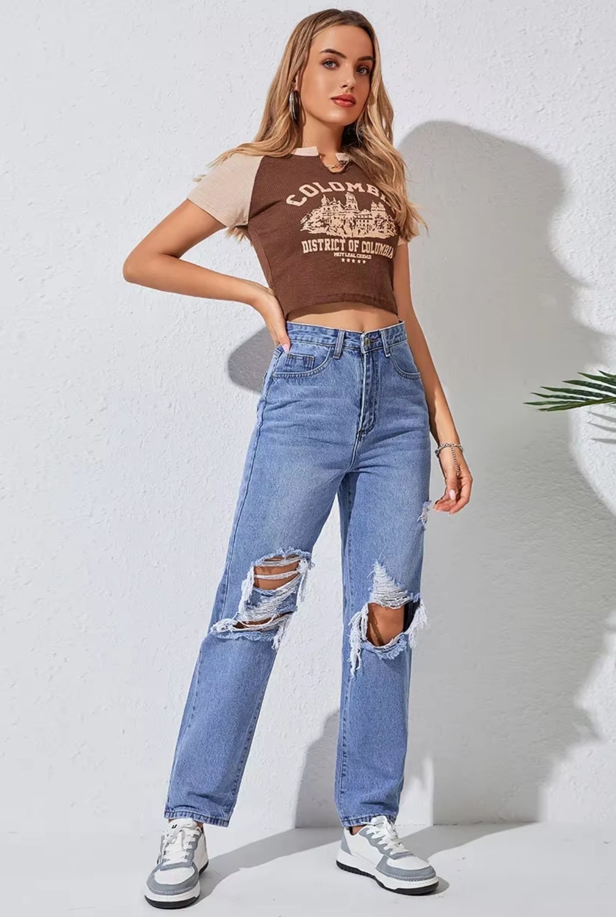 'Arden' Hole Punching Slimming Long Denim