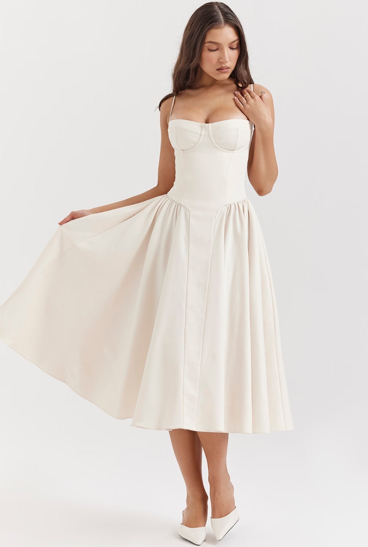 Serena Corset Midi Dress - Cream