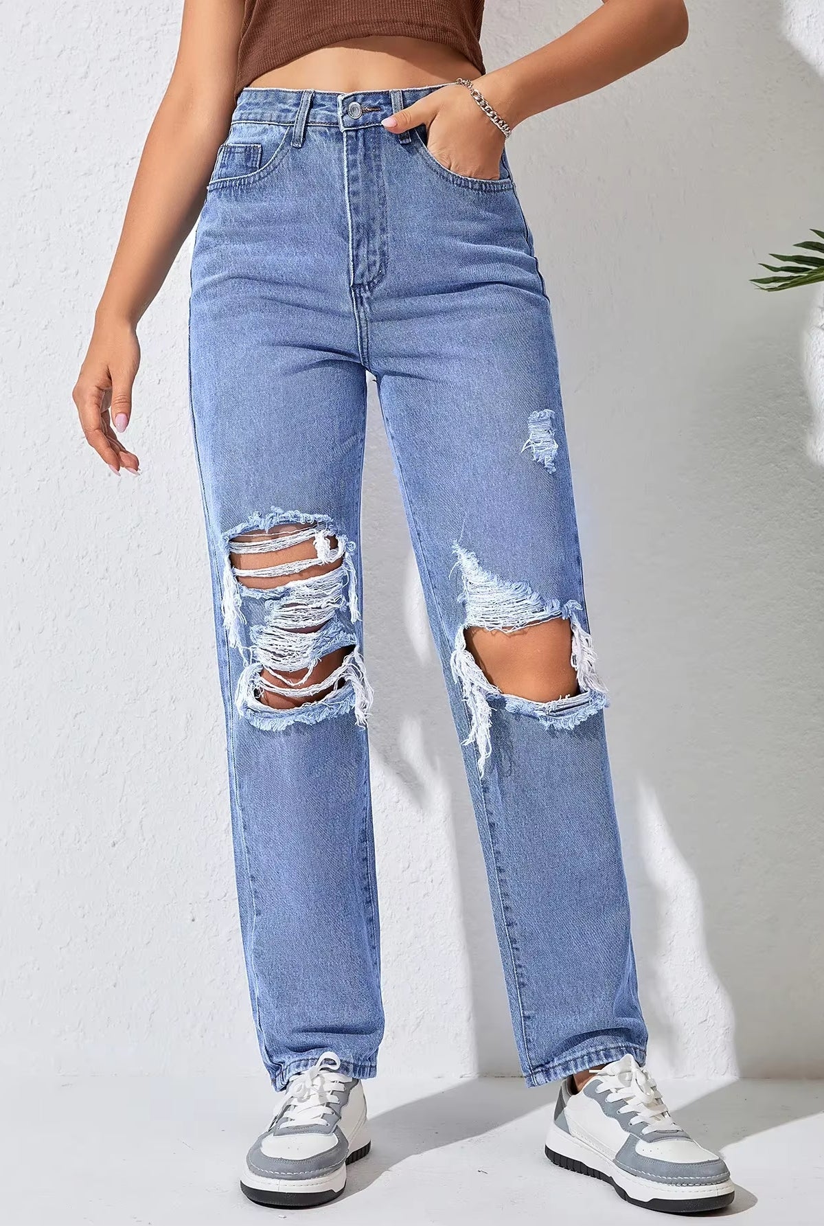 'Arden' Hole Punching Slimming Long Denim