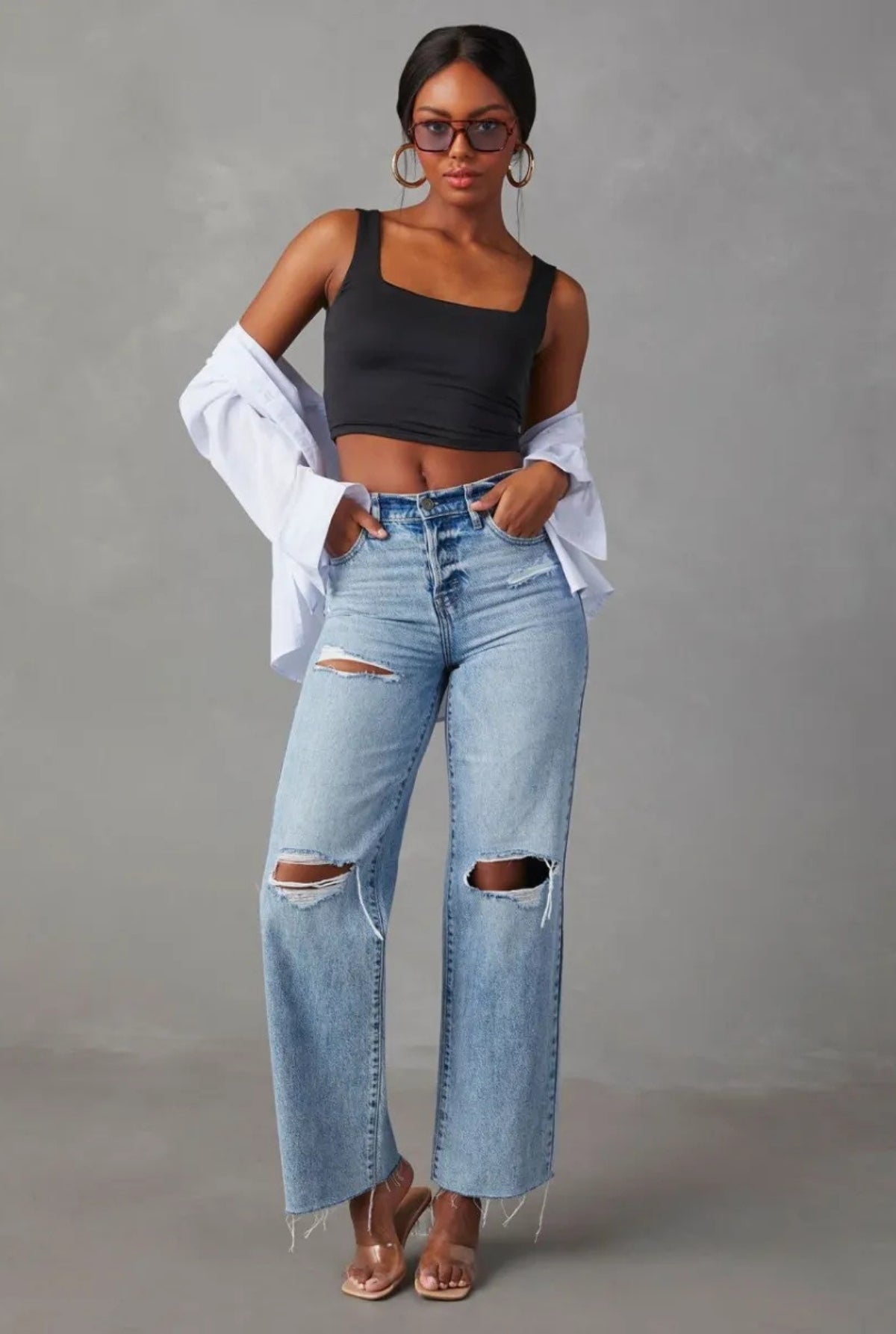 'Nova' High Waist Ripped Wide Leg Jeans