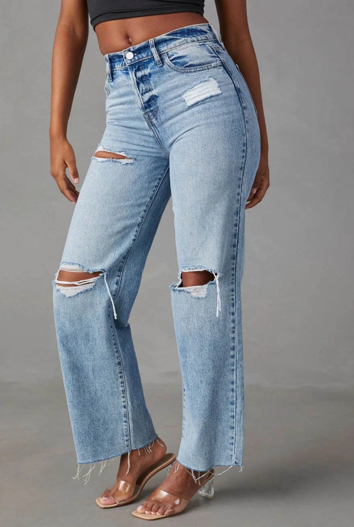 'Nova' High Waist Ripped Wide Leg Jeans