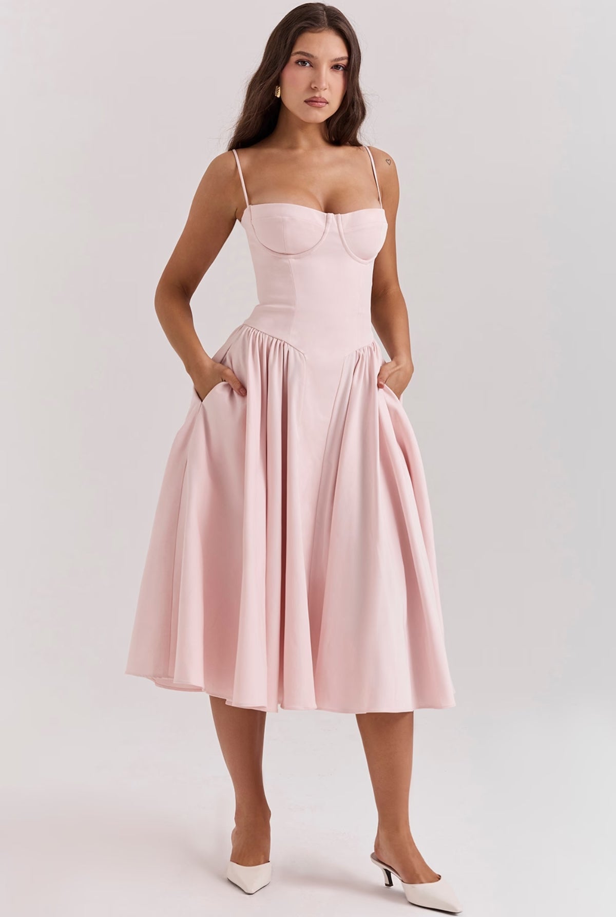 Serena Corset Midi Dress - Pink
