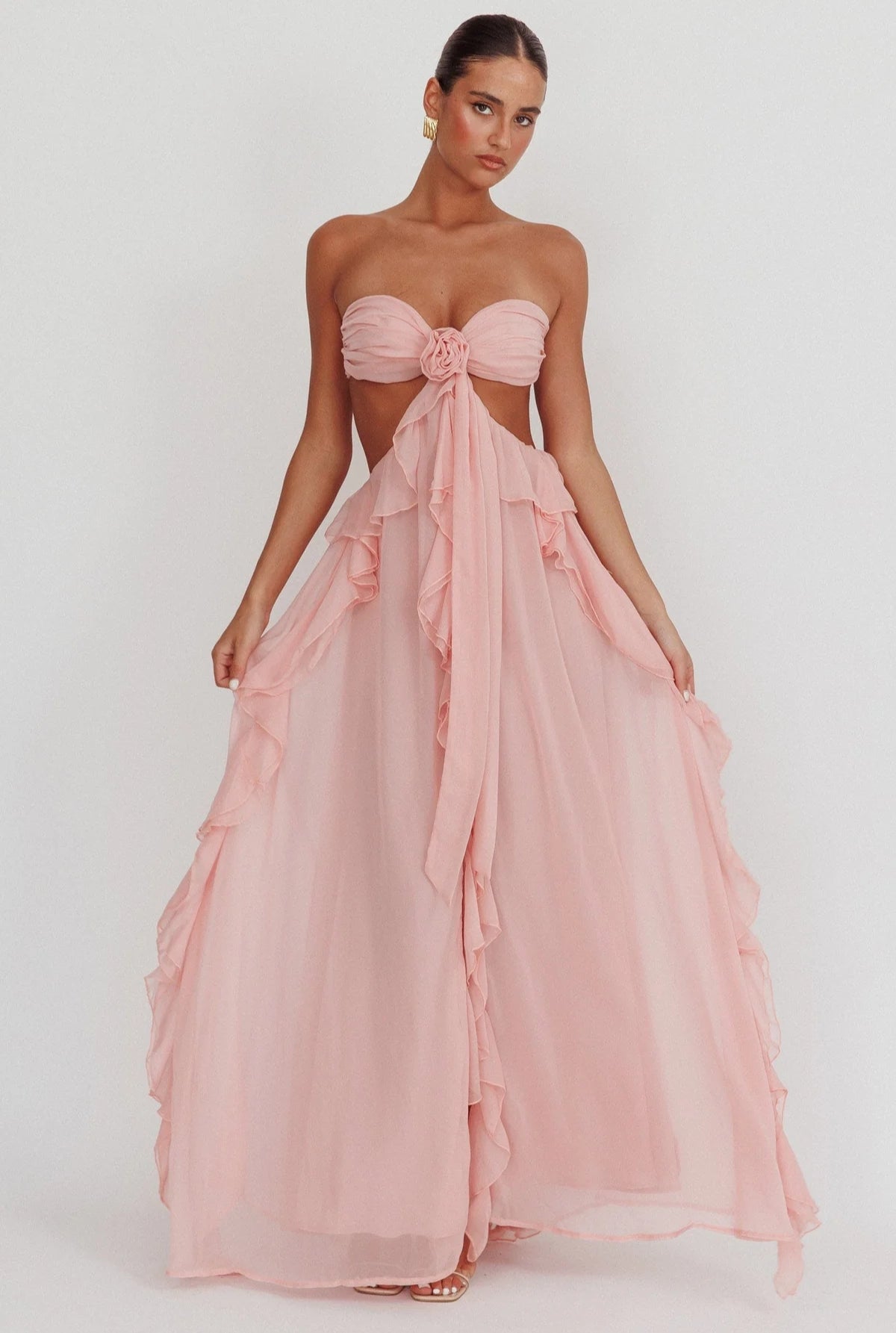 Antonella Cut-Out Ruffle Maxi Dress Blush