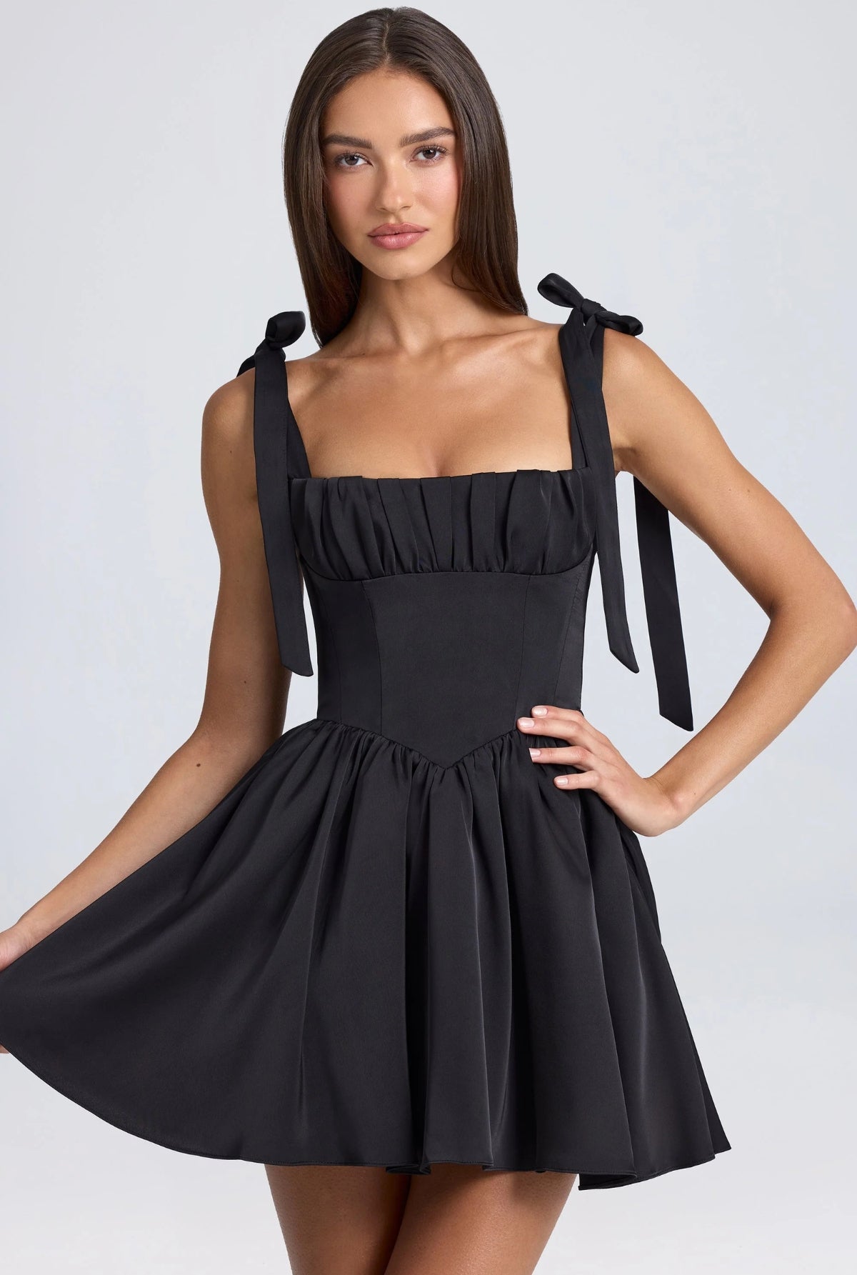 Caroline Draped Corset Mini Dress - Black