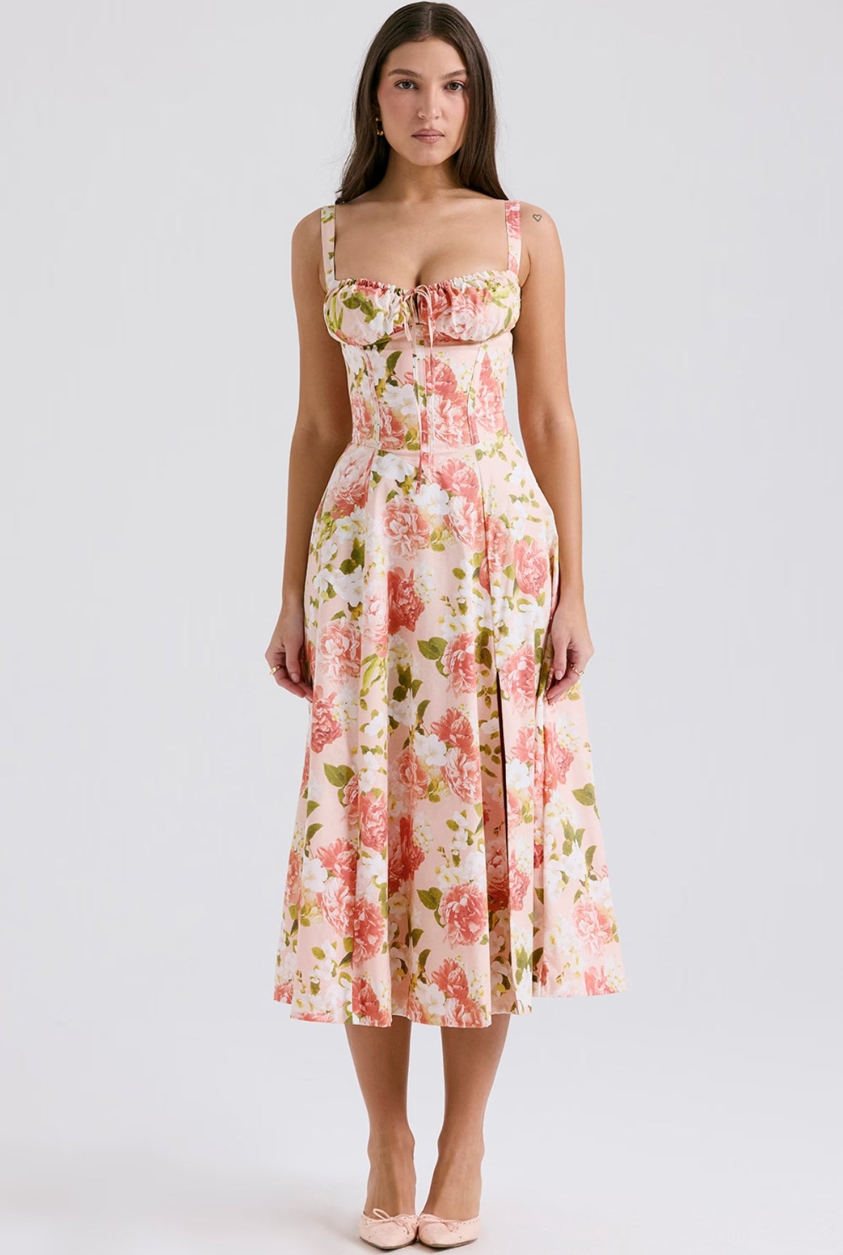 Carmelia Pink Print Midi Dress