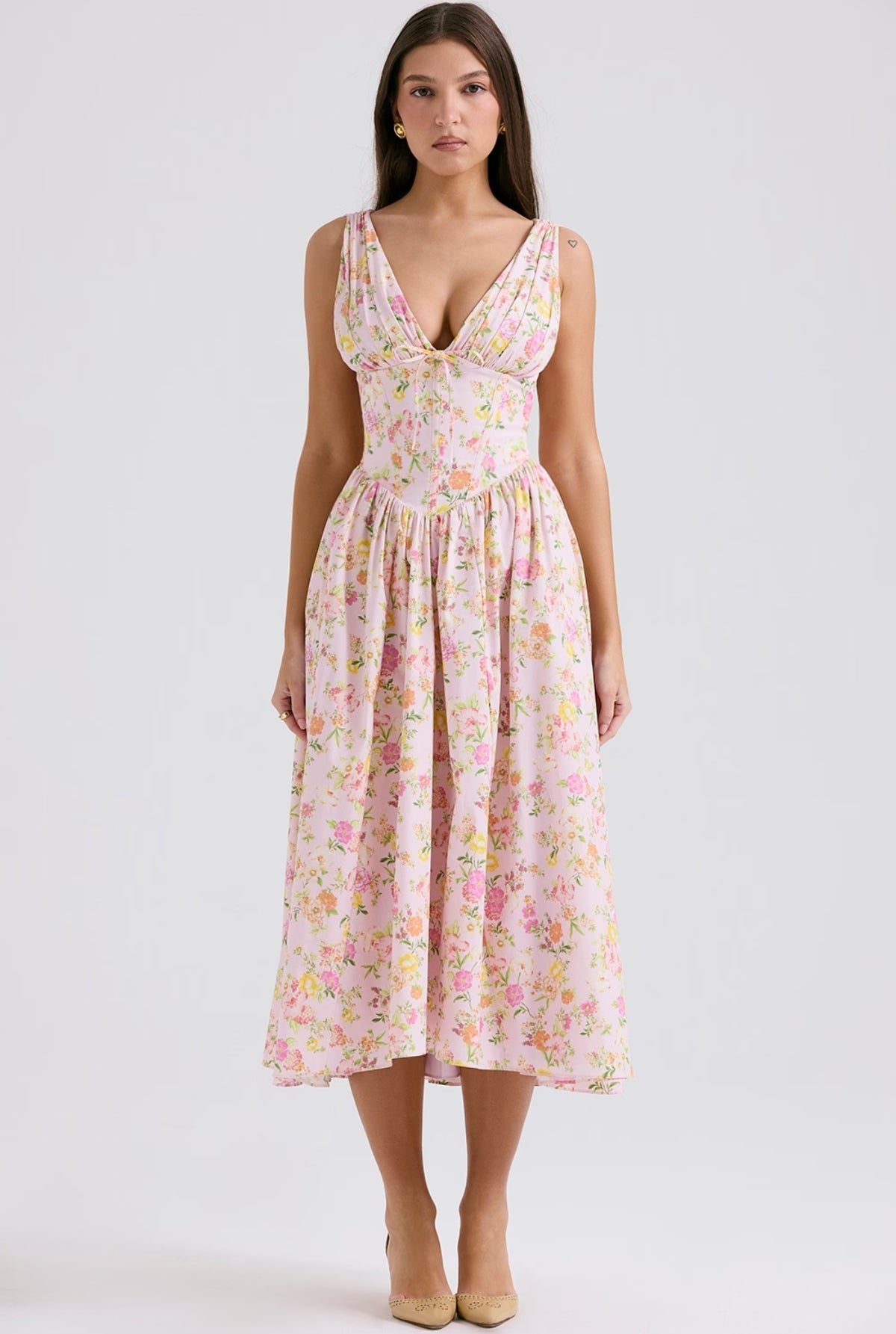 Emilia Pink Meadow Print Midi Dress