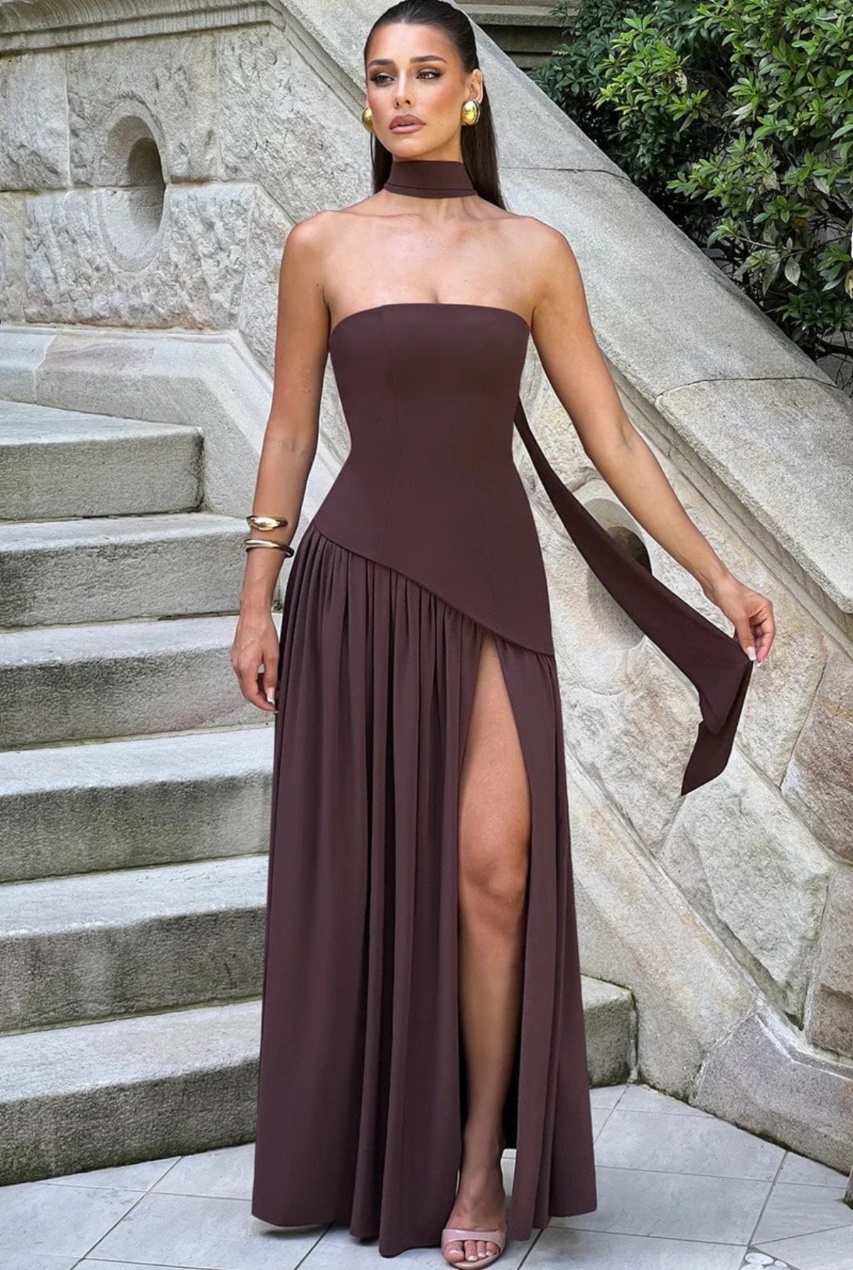 Magalie Maxi Dress - Plum Brown