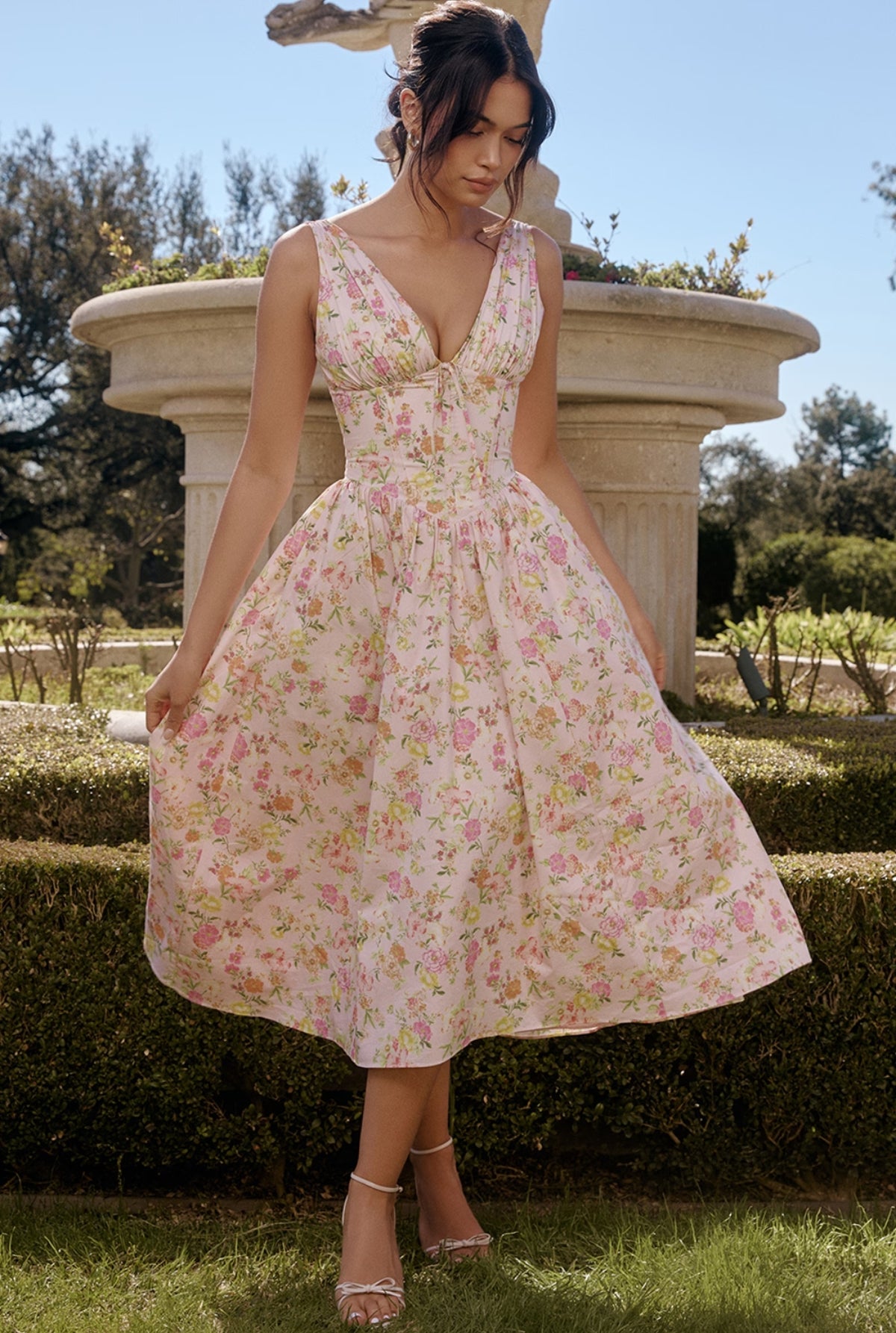Emilia Pink Meadow Print Midi Dress