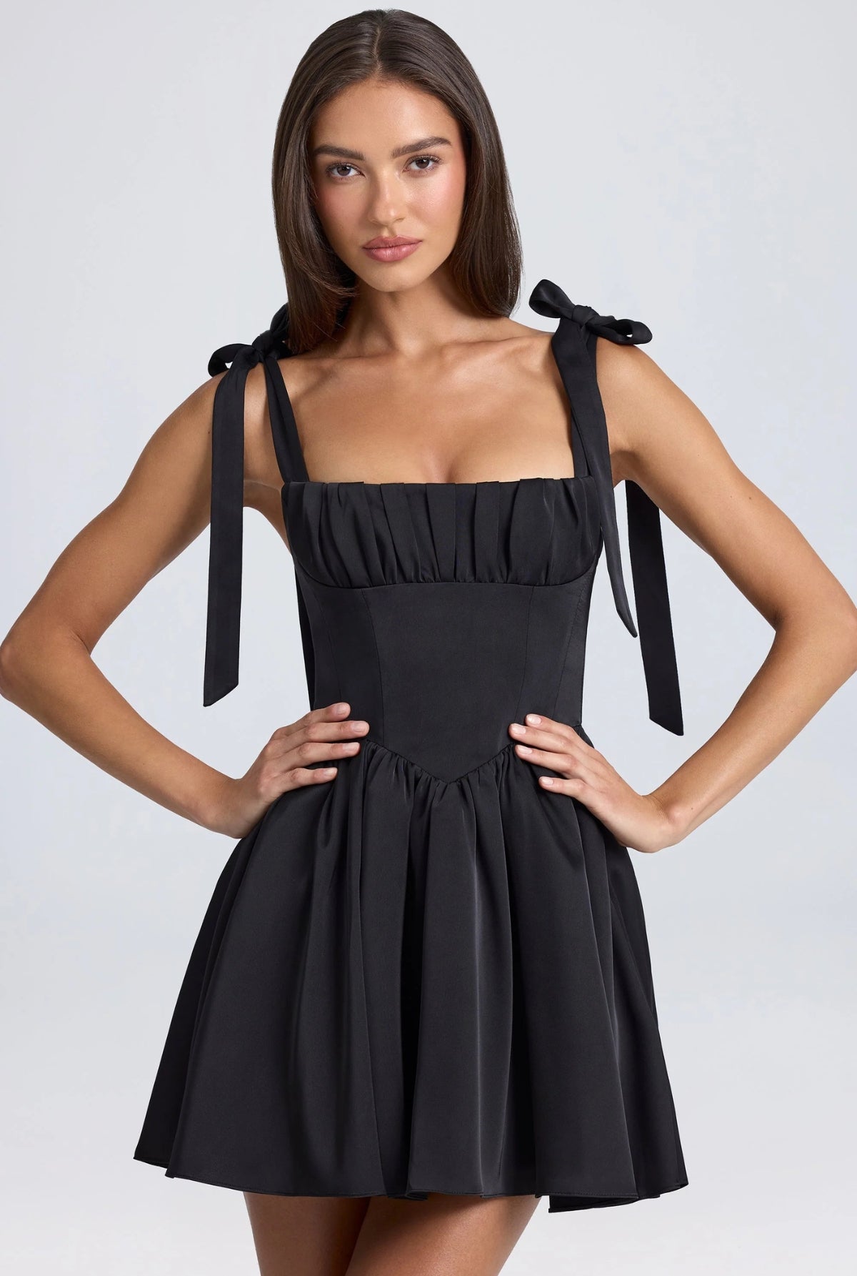 Caroline Draped Corset Mini Dress - Black