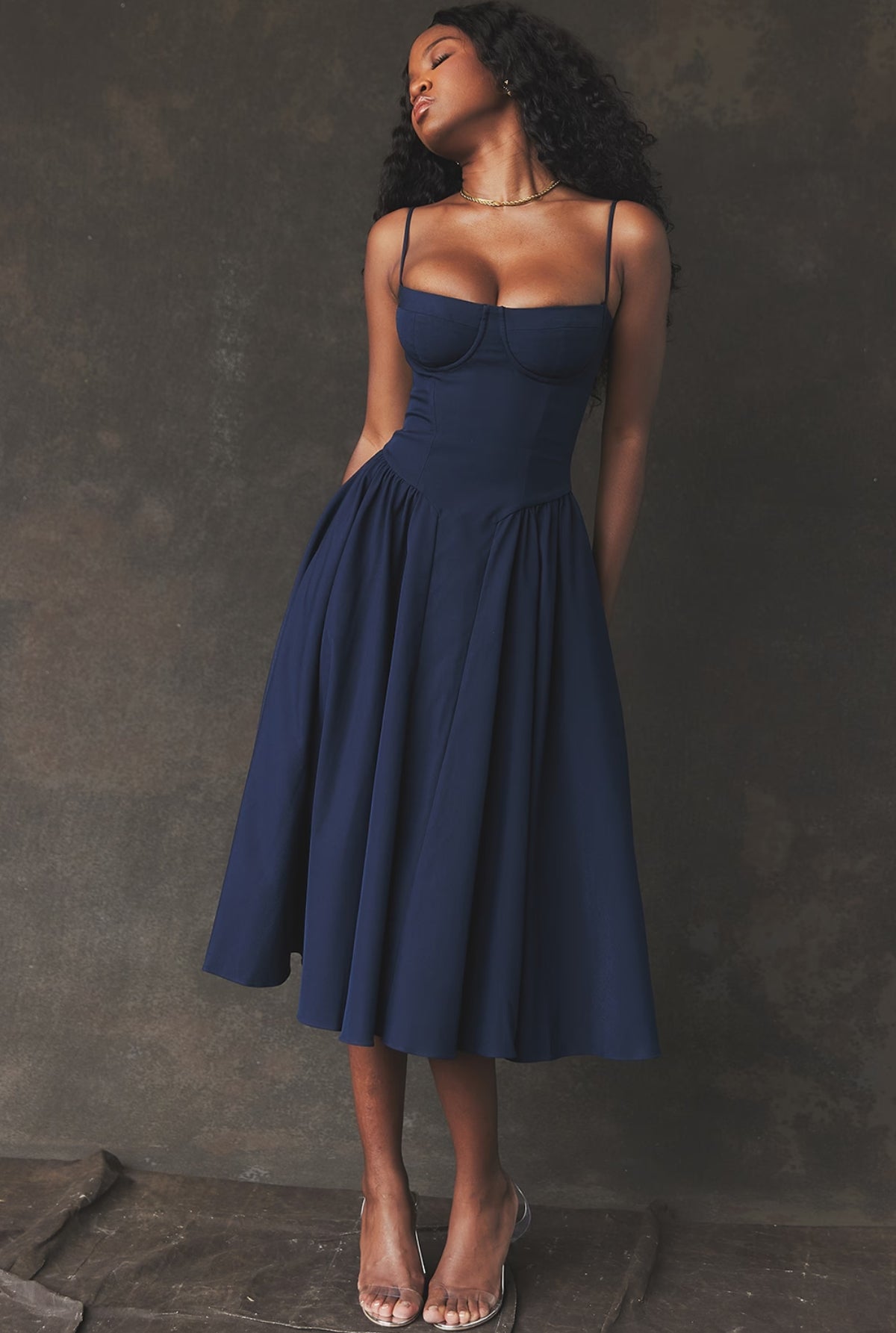 Serena Corset Midi Dress - Blue