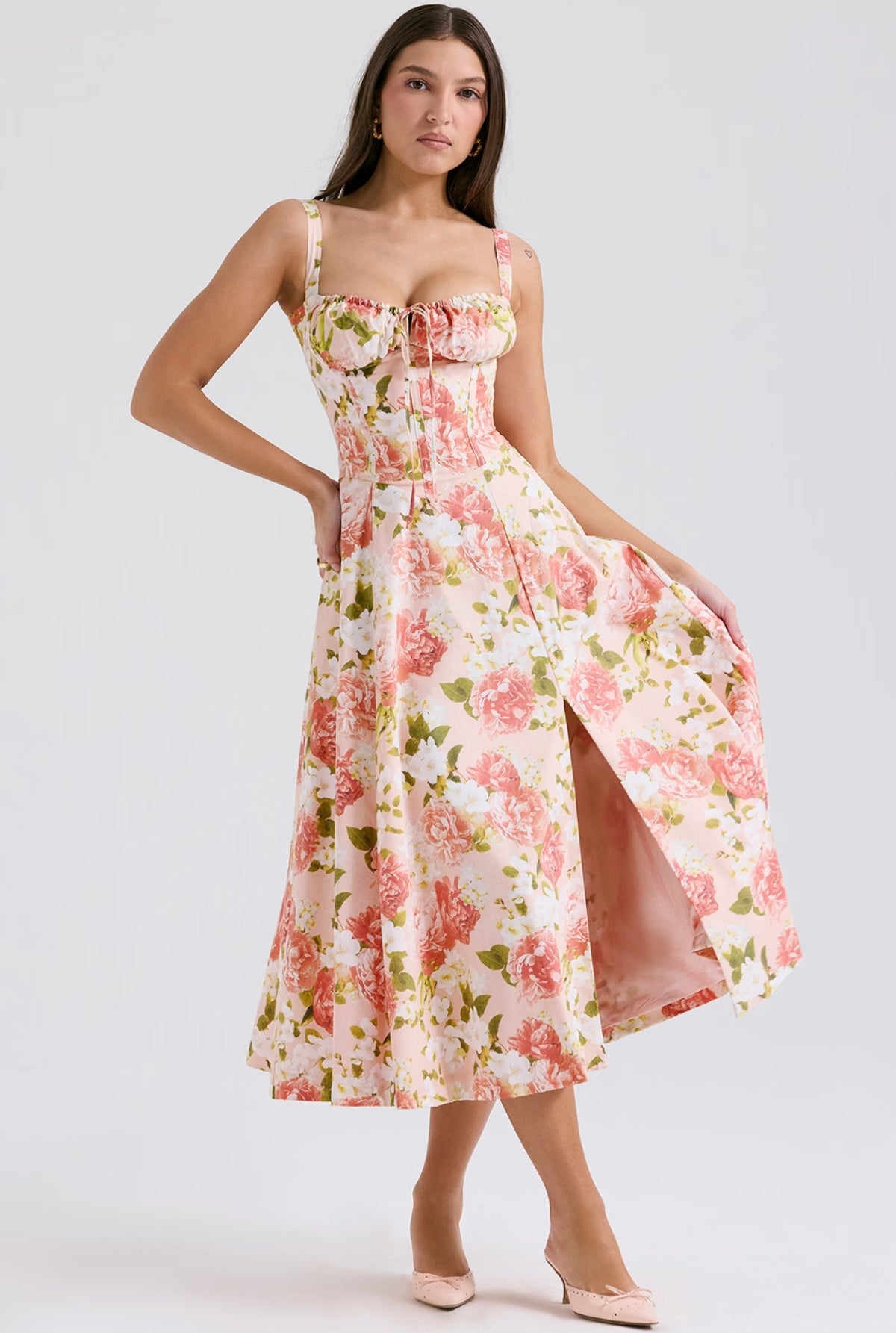 Carmelia Pink Print Midi Dress