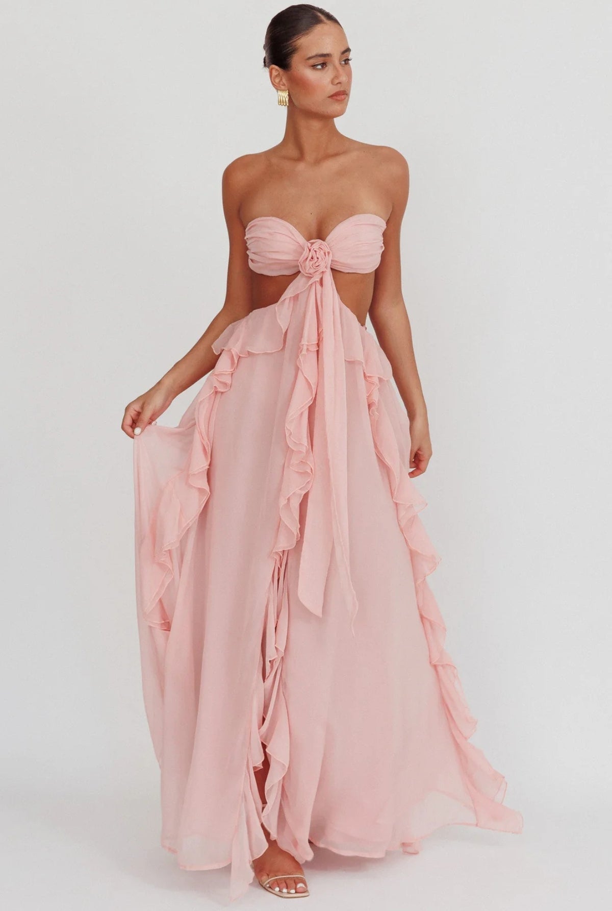 Antonella Cut-Out Ruffle Maxi Dress Blush