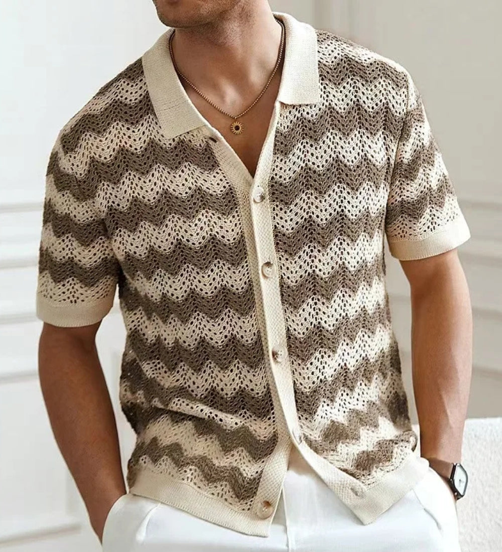 Knit retro collar shirt - Brown