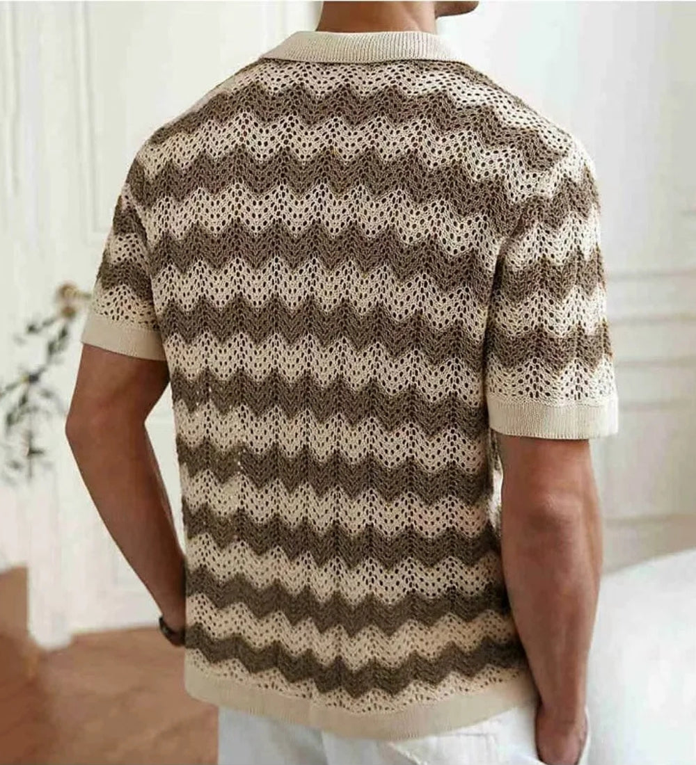 Knit retro collar shirt - Brown