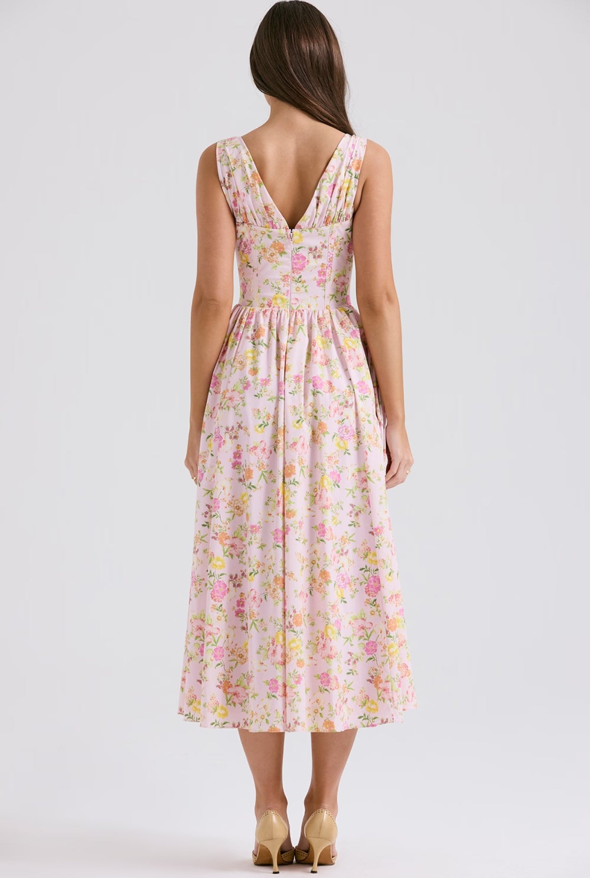 Emilia Pink Meadow Print Midi Dress