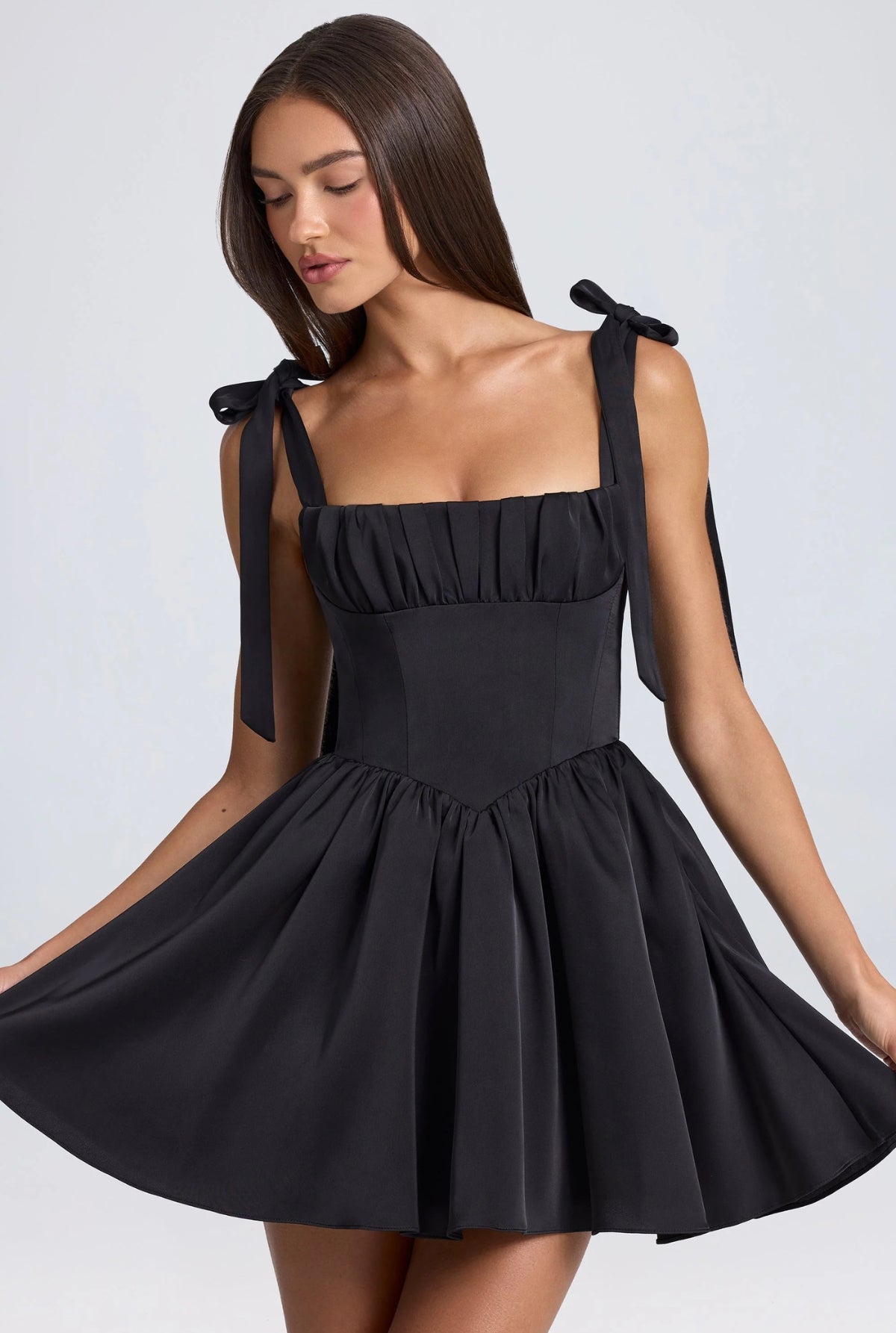 Caroline Draped Corset Mini Dress - Black
