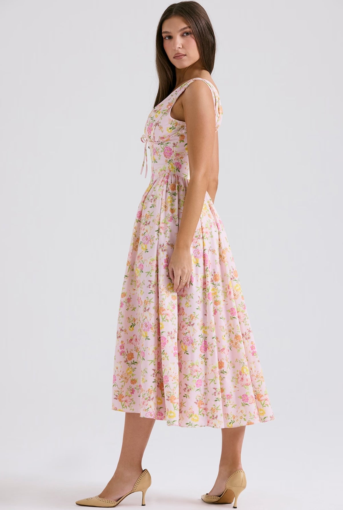 Emilia Pink Meadow Print Midi Dress