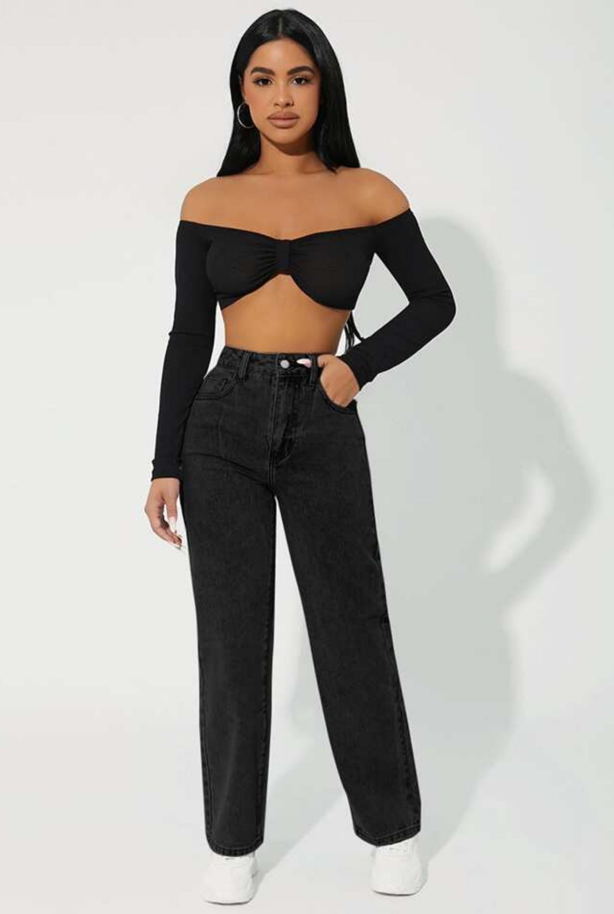 'Indie' Black High Waist Straight Leg Jeans