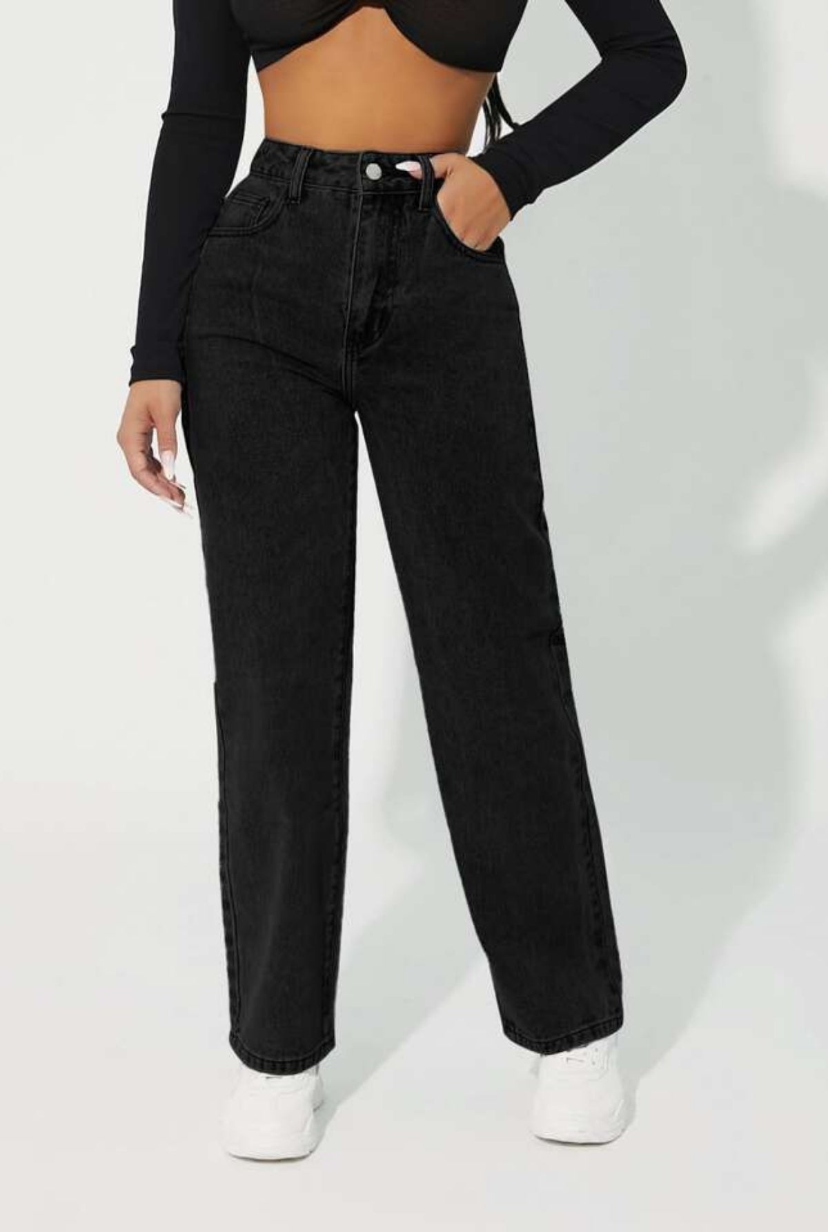 'Indie' Black High Waist Straight Leg Jeans