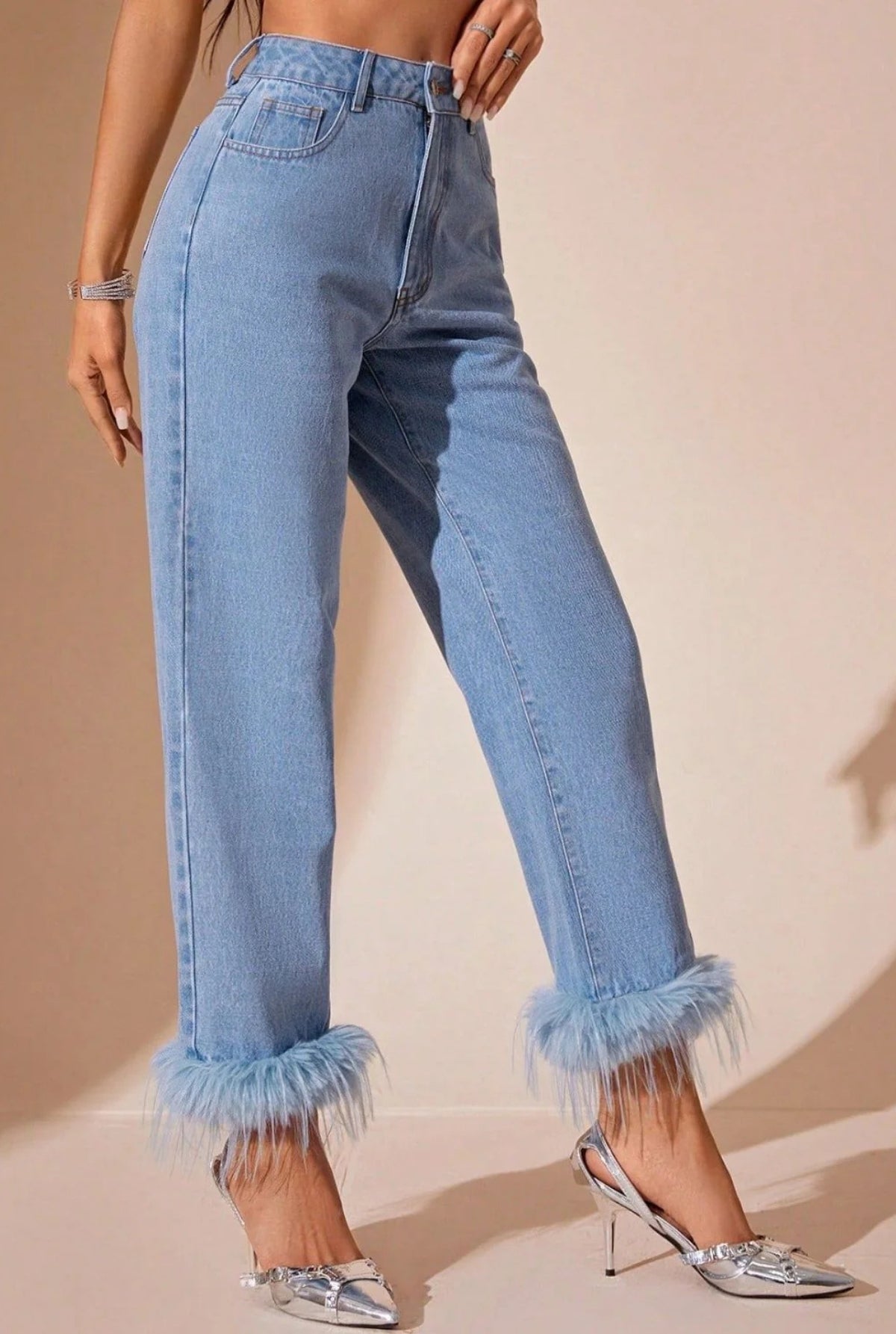'Isla' High Waist Plush Splicing Straight Leg Jeans