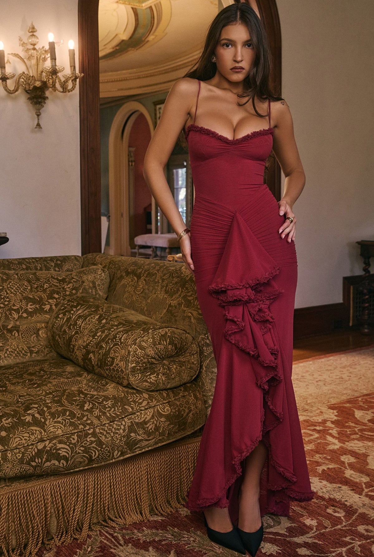 Jude Maxi Dress - Ruffled Wine