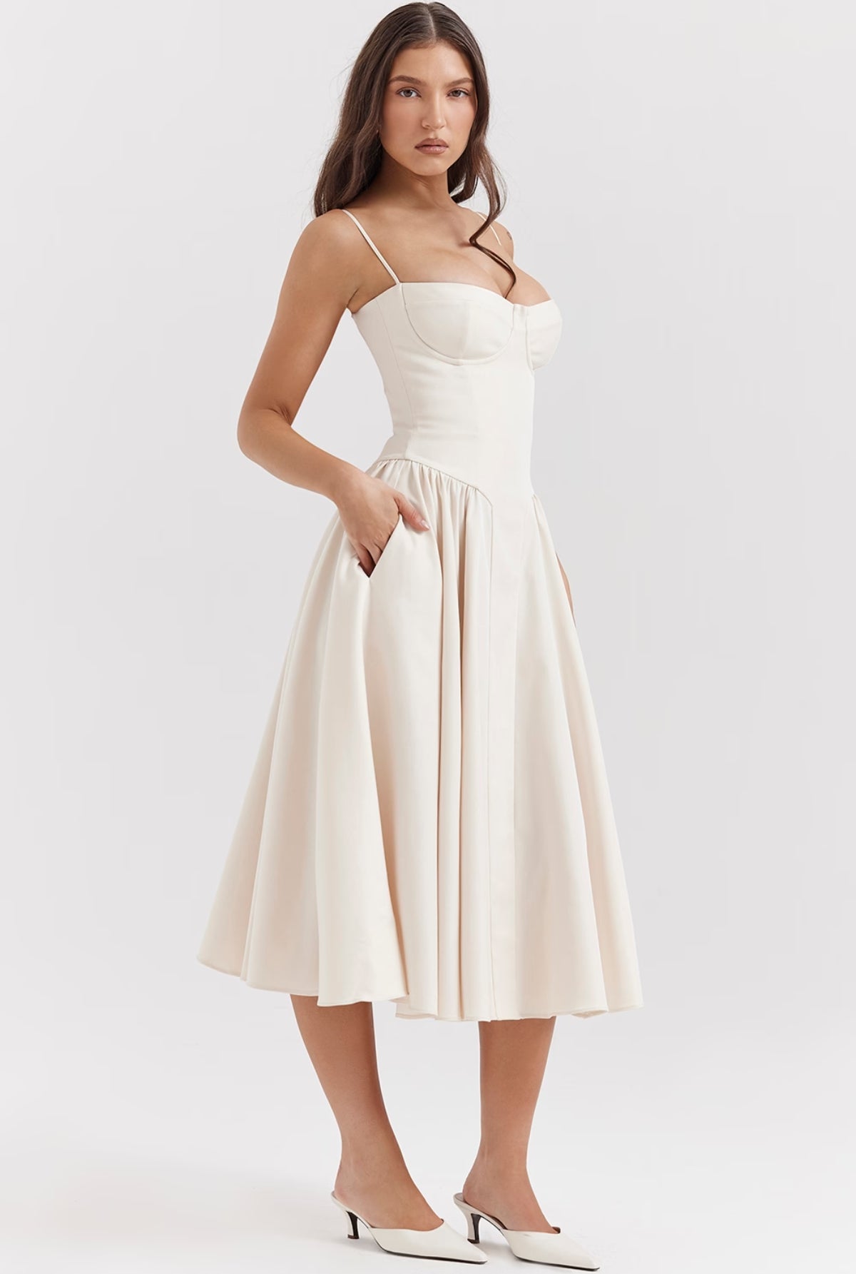 Serena Corset Midi Dress - Cream